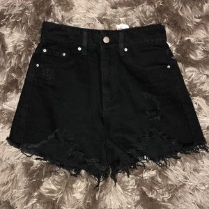 high waisted black frayed/ripped shorts